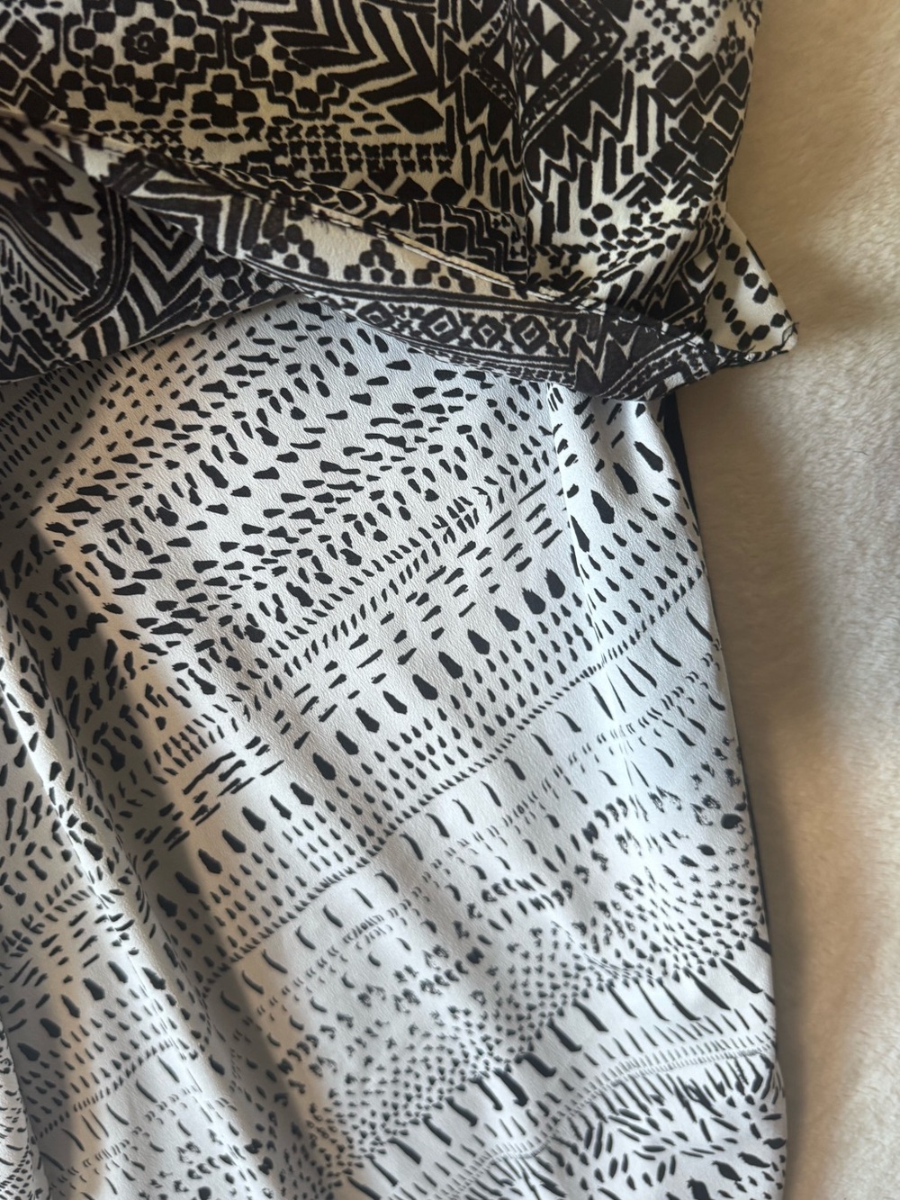 DKNY Layered Sleeveless Midi Dress Black White Abstract Geo Print Asymmetric XL - Picture 8 of 15